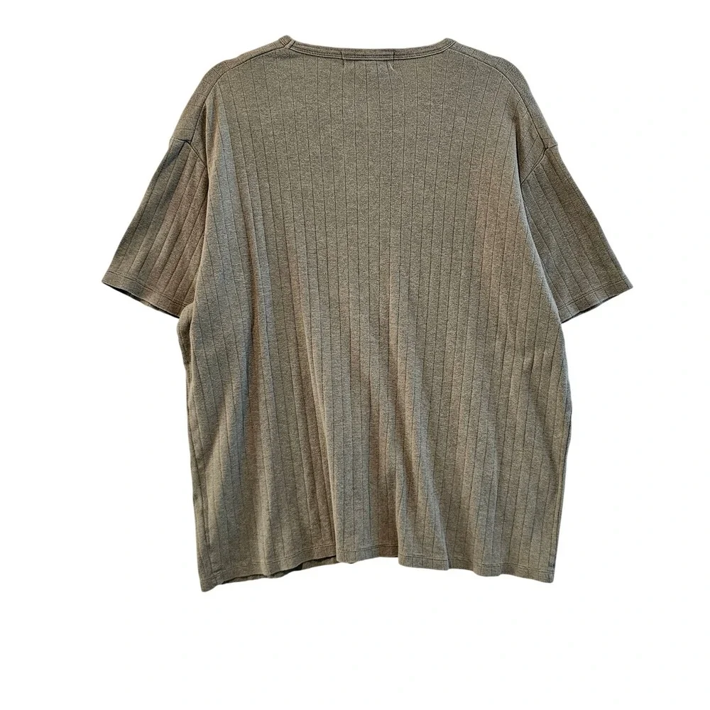 Banana Republic Mens XL Olive Green Ribbed Knit V-Neck Short Sleeve Cotton Shirt